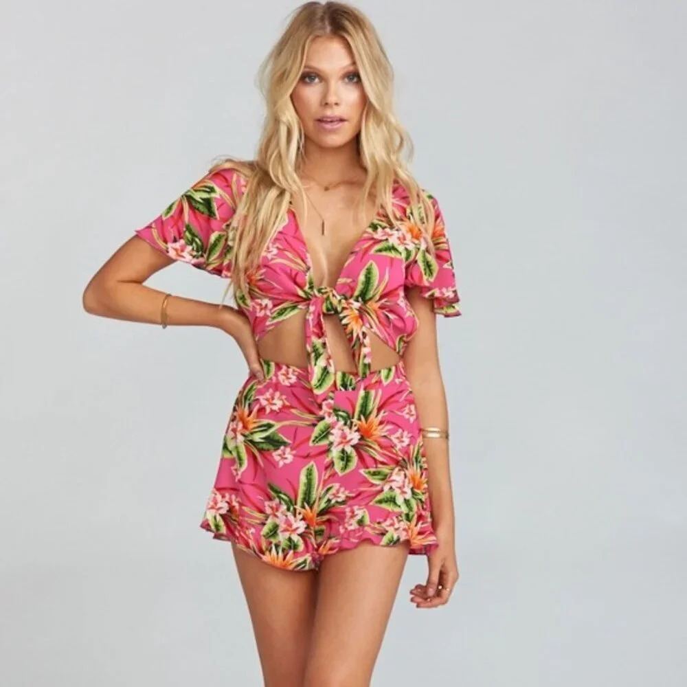 Show Me Your MuMu Riviera Romper in Truly Tropical Pebble. Sz: X-Small